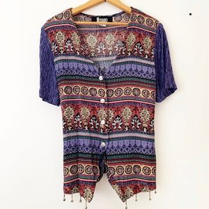 Vintage Bohemian Button Down Printed Top